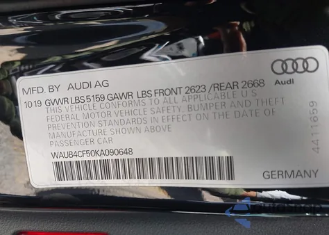 2019 Audi S5 3.0T Premium из США, поврежденный, VIN WAUB4CF50KA090648